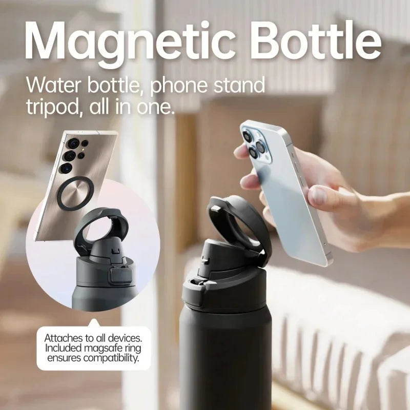 710/950ml Insulated Water Bottle with Magnetic Lid Gym Fitness Water Cup with Phone Holder Thermal Bottle Vacuum Flask Insulated